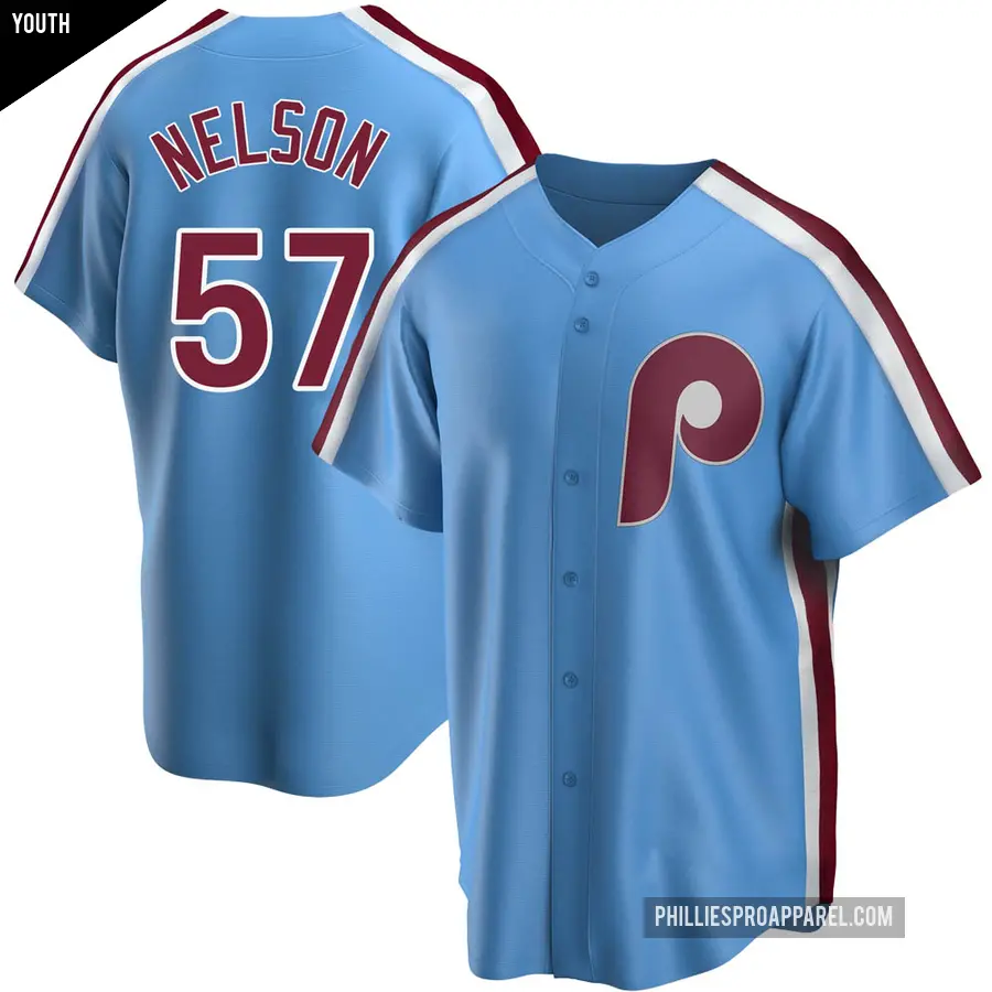 Youth Philadelphia Phillies ＃57 Nick Nelson Replica Light Blue Road Cooperstown Collection Jersey