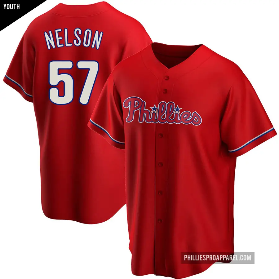 Youth Philadelphia Phillies ＃57 Nick Nelson Replica Red Alternate Jersey