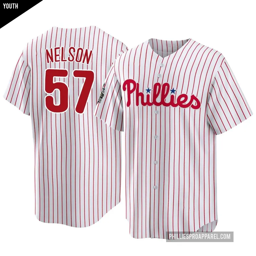 Youth Philadelphia Phillies ＃57 Nick Nelson Replica White 2022 World Series Home Jersey