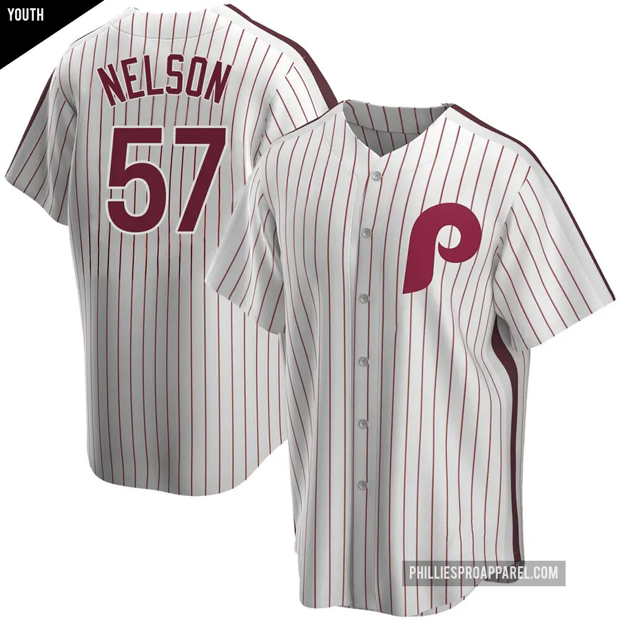 Youth Philadelphia Phillies ＃57 Nick Nelson Replica White Home Cooperstown Collection Jersey