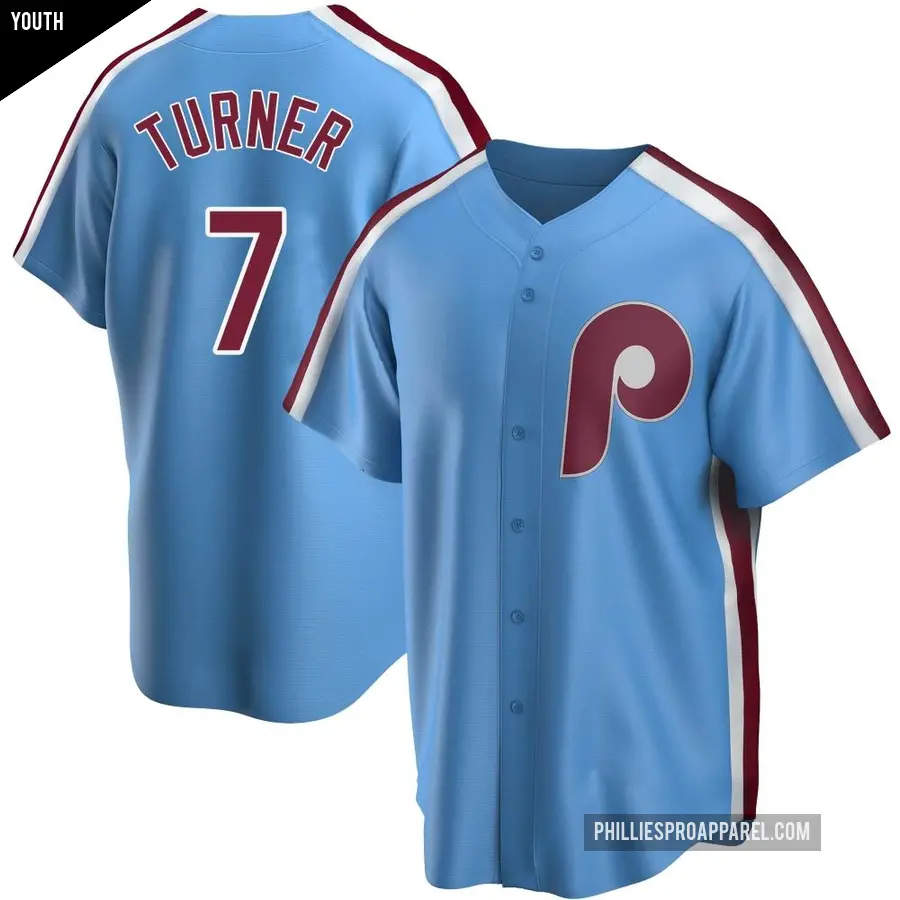 Youth Philadelphia Phillies ＃7 Trea Turner Replica Light Blue Road Cooperstown Collection Jersey