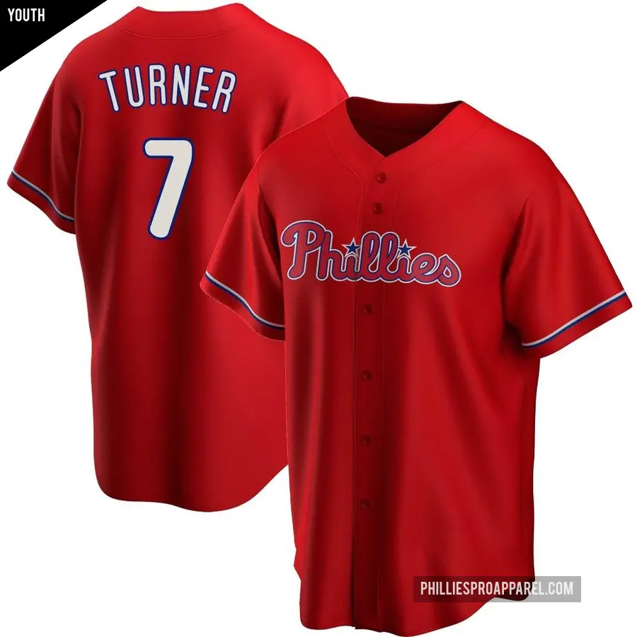 Youth Philadelphia Phillies ＃7 Trea Turner Replica Red Alternate Jersey